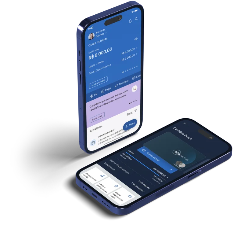 Tela do app BTG Pactual Empresas com a gestão do Cartão BTG Pay