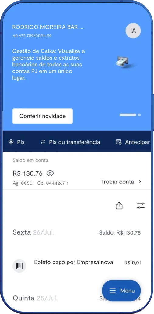 Aplicativo BTG Pactual Empresas para conta digital PJ com PIX e transferências