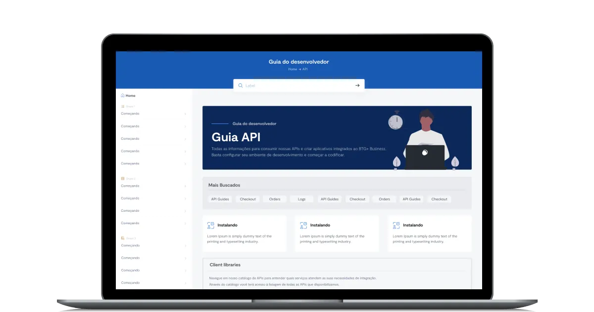Tela de Guia API, uma das opções do BTG Pactual Empresas 