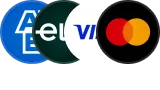 Bandeiras de cartão de crédito Visa, Elo, Amex e Mastercard