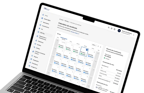 tela de um notebook apresentando a solução de Gestão financeira do BTG Pactual Empresas