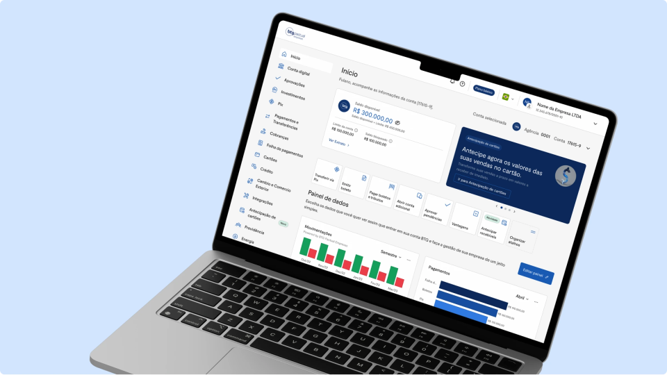 Tela de conta bancária em notebook crédito para insumos agrícolas