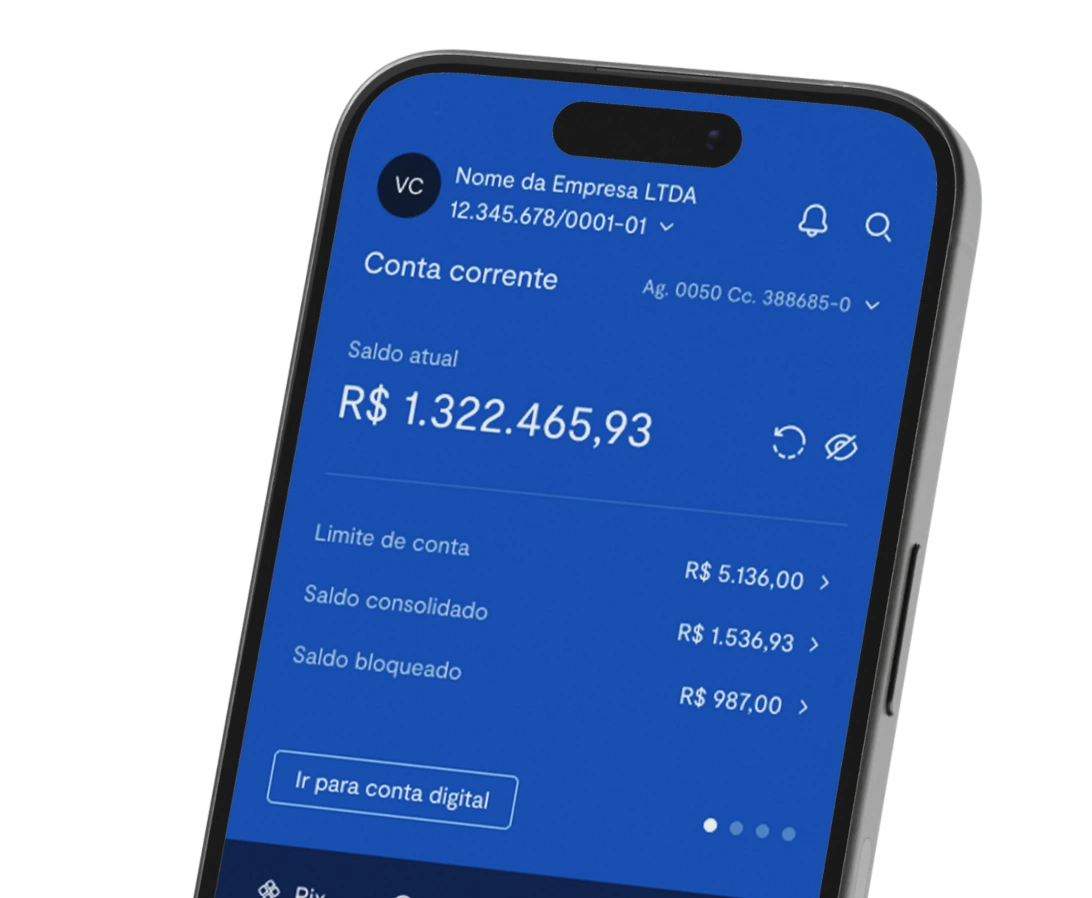 Tela inicial do aplicativo BTG Pactual Empresas