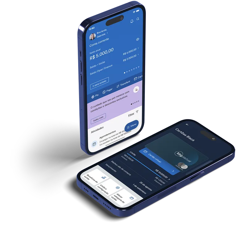 aplicativo do BTG Pactual Empresas no celular