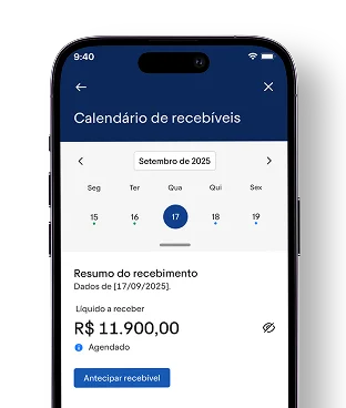 Tela do calendário de recebiveis do aplicativo do BTG Pactual Empresas